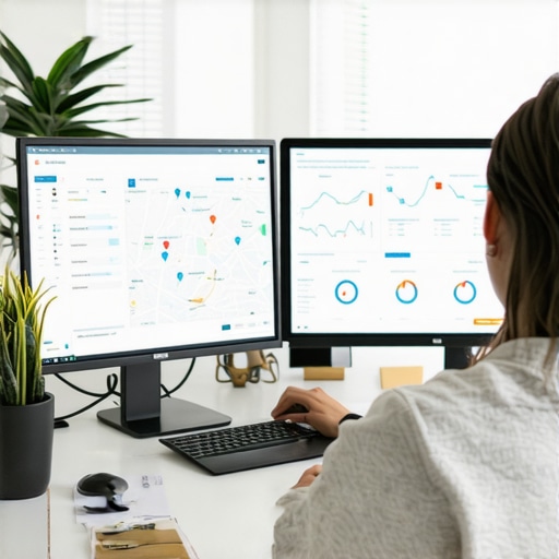 Advanced Local SEO Analysis SEO expert reviewing local SEO metrics on multiple screens