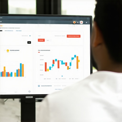 Analyzing GMB Insights for Local SEO Success Business owner reviewing Google My Business analytics on a computer for local SEO improvements.