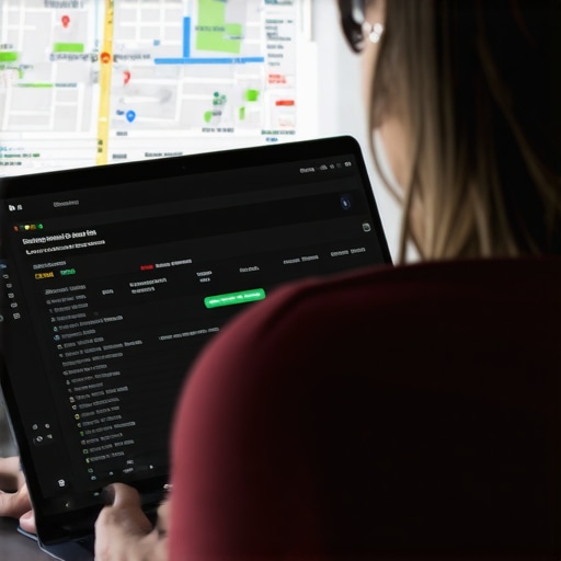 Analyzing Local SEO Metrics Person reviewing local SEO analytics with Google Maps on screen.