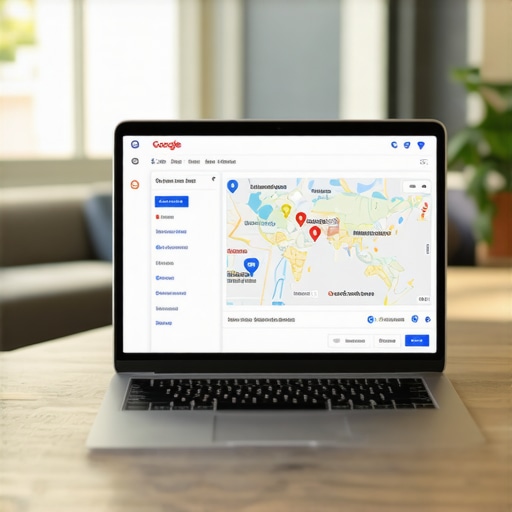 Laptop with local SEO dashboard and Google Maps in the background