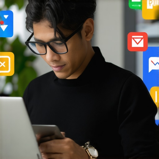 Business owner updating Google My Business profile on laptop and phone.