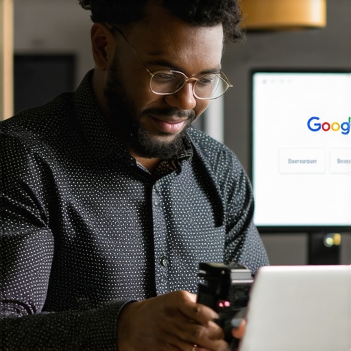 Business owner updating Google My Business profile on a laptop