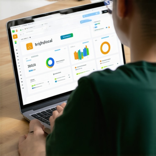 Person reviewing local SEO tools on a laptop for GMB ranking management