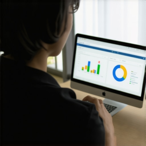Data Analysis for GMB Maintenance Person reviewing GMB analytics on a laptop with charts and graphs