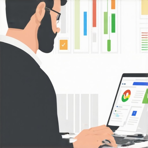 A business owner working on optimizing Google My Business profile with charts and maps on a laptop.