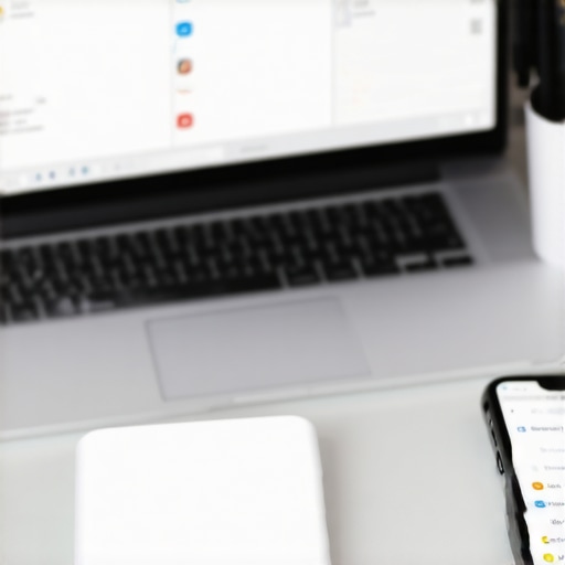 A workspace with laptops and smartphones showing local SEO management tools.