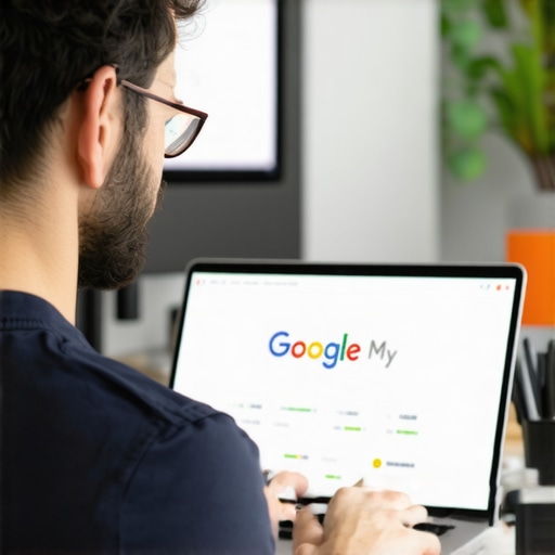 Business owner working on Google My Business profile optimization