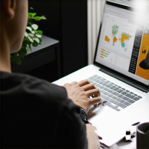 Person analyzing local SEO data on a laptop with maps and graphs.