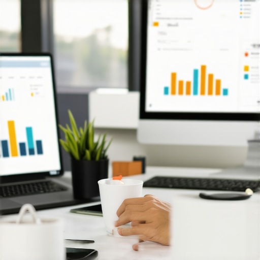 Digital marketer analyzing local SEO performance on multiple screens.