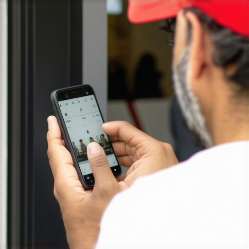 Business owner capturing live customer interaction at shop entrance