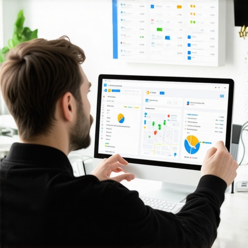 Person analyzing Google Maps ranking dashboard on computer