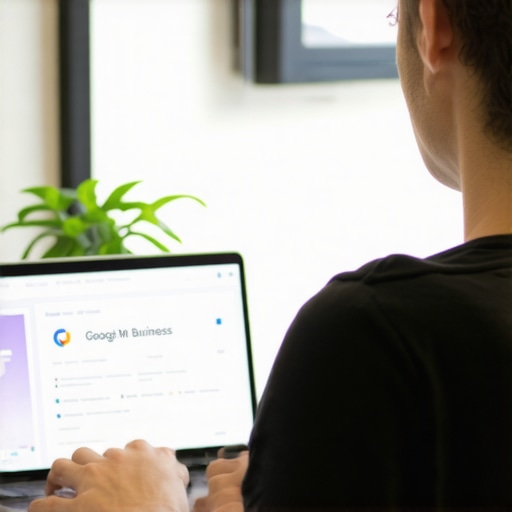 Person updating Google My Business profile on a laptop