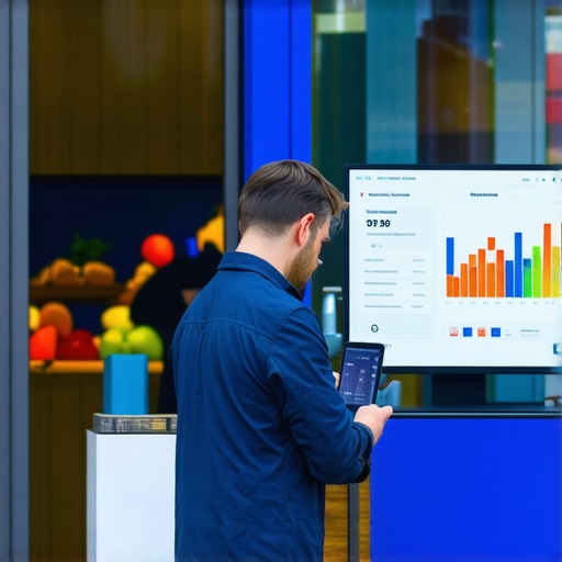 Owner using digital tools to monitor customer foot traffic outside storefront